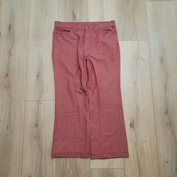 Vintage 70s Levi's Sta-Prest Flare Jeans 38x29 Talon Zip Disco Red Big-E - Picture 1 of 14
